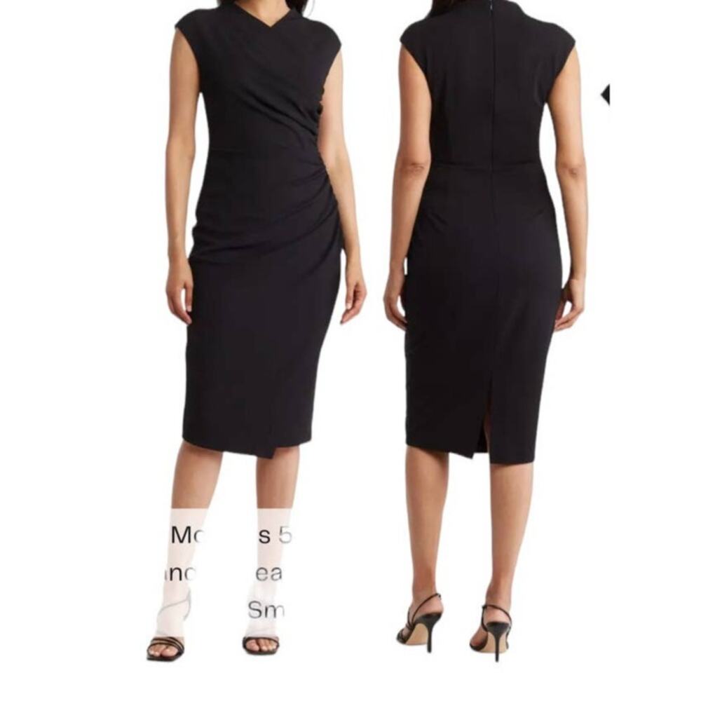Alexia Admor dress Yoon Cap Sleeves draped sheath black size Small S